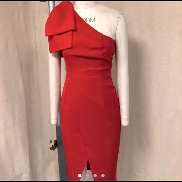 Lavish Alice Bow shoulder wrap midi dress - Picture 7 of 9